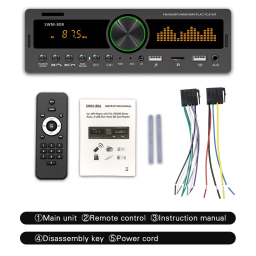 SWM 80A 1 DIN Автомобильная магнитола с двойным экраном Sam