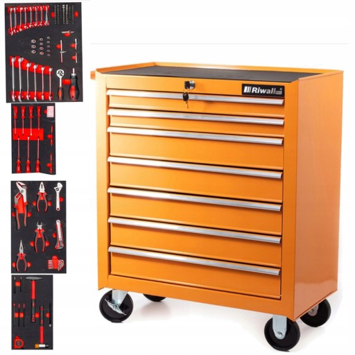 ОРАНЖЕВЫЙ ШКАФ ДЛЯ МАСТЕРСКОЙ ТЕЛЕЖКА ДЛЯ ИНСТРУМЕНТОВ 688 ЭЛЕМЕНТОВ С 7 ЯЩИКАМИ