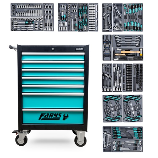 ШКАФ ДЛЯ МАСТЕРСКОЙ ИНСТРУМЕНТАЛЬНАЯ ТЕЛЕЖКА + ОБОРУДОВАНИЕ 342 шт. ФР4045-F7