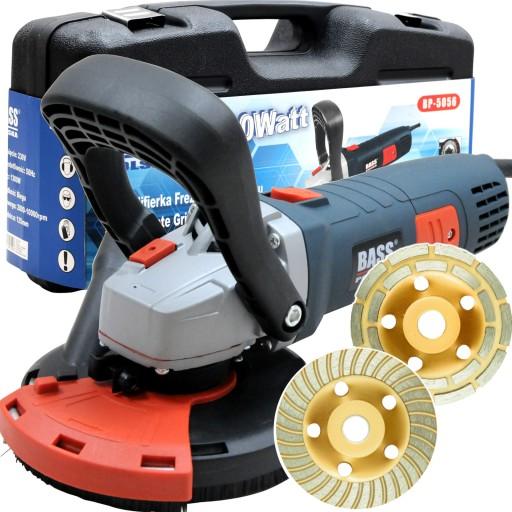 ШЛІФУВАЛЬНА МАШИНА 125 мм ФРЕЗЕР ДЛЯ ШЛІФУВАННЯ БЕТОНУ 1300 Вт + 2x ФРЕЗЕРНИЙ ДИСК