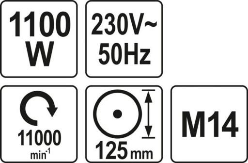 КУТОВА ШЛІФУВАЛЬНА МАШИНА 125ММ, 230В, 1100Вт