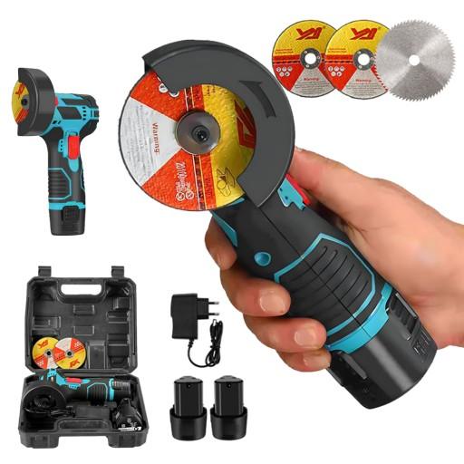 АККУМУЛЯТОРНАЯ УГЛОВАЯ ШЛИФОВАЛЬНАЯ МАШИНА БЕСЩЕТОЧНАЯ МИНИ-РЕЗИНА 2x АККУМУЛЯТОР 3x ДИСК