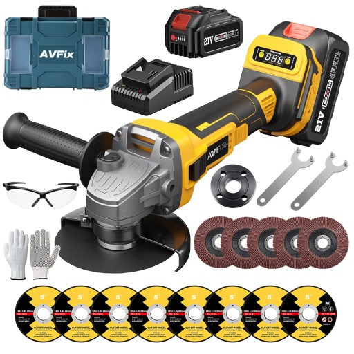 УГЛОВАЯ ШЛИФОВАЛЬНАЯ МАШИНА AVFix 21В 1000Вт 125мм + аккумулятор 5,0Ач + 13 шт. ЩИТЫ бесплатно