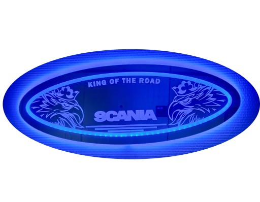 Дзеркало Scania LED, логотип на задній стінці, над ліжком S02-BLUE