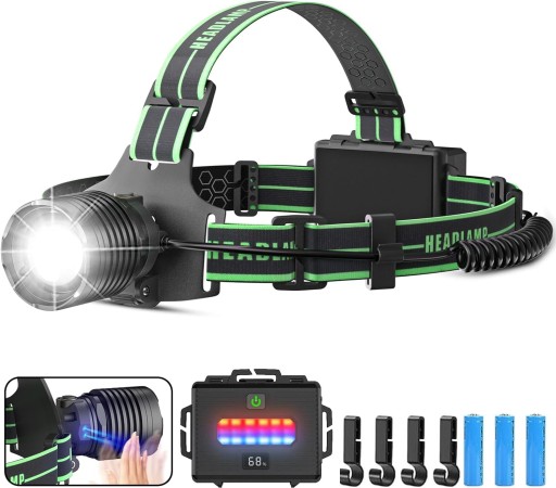 Перезаряджуваний світлодіодний налобний ліхтар Sogdeco 90 000 люменів 7800 мАг