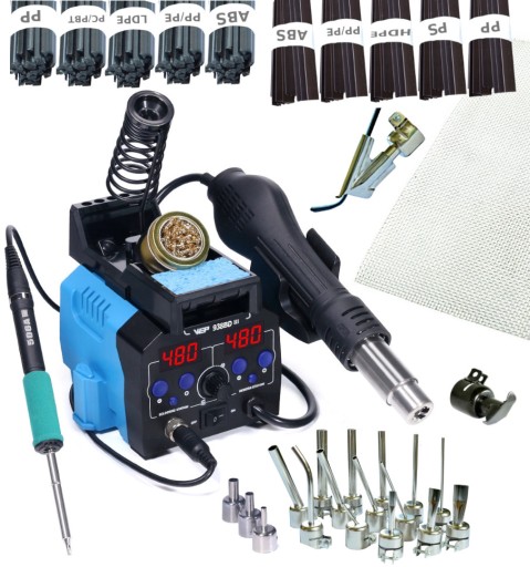 HOTAIR WEP 938BD-III 775 Вт T12 сварочный аппарат для пластика + 20 насадок, 1 кг пластика