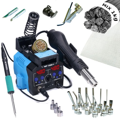 Апарат для зварювання пластику HOTAIR WEP 938BD-III T12 +20 насадок 1 кг пластику Наконечники