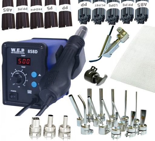 Апарат для зварювання пластику WEP 858D, насадка 20x + А, праска, 1кг пластику, сітка