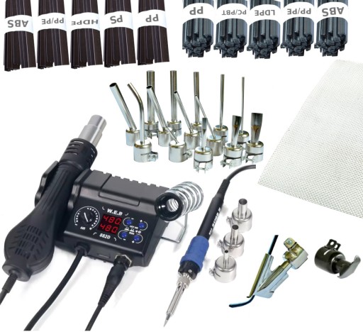 Апарат для зварювання пластику WEP 882D, насадка 20x + А, праска, 1кг пластику, сітка