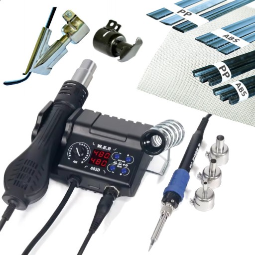 Апарат для зварювання пластику WEP 882D + 6х насадка + АЛЕ, залізо, пластик, сітка