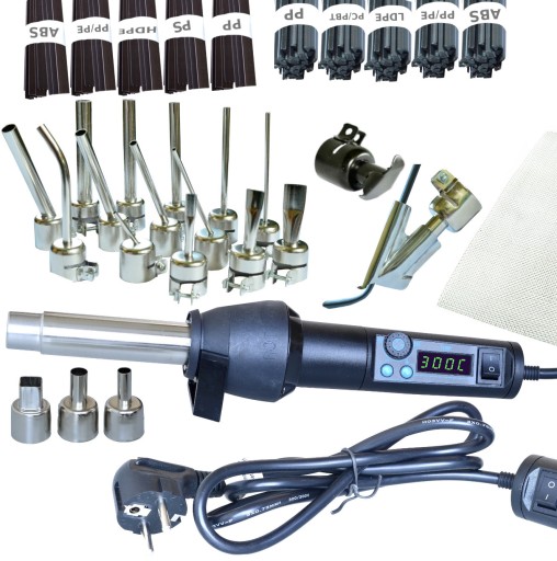 Апарат для зварювання пластику WEP 8858-I + 20 насадок АЛЕ залізо, 1кг пластика, сітка