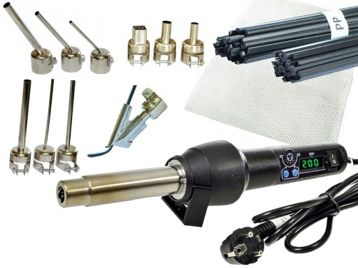 Аппарат для сварки пластика WEP 8858-I + набор 9 насадок + НО, сетка, пластик