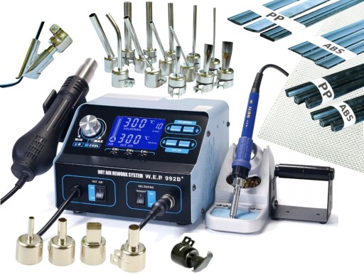 Апарат для зварювання пластику WEP 992D+ HOTAIR +20 насадок АЛЕ залізо, пластик, сітка