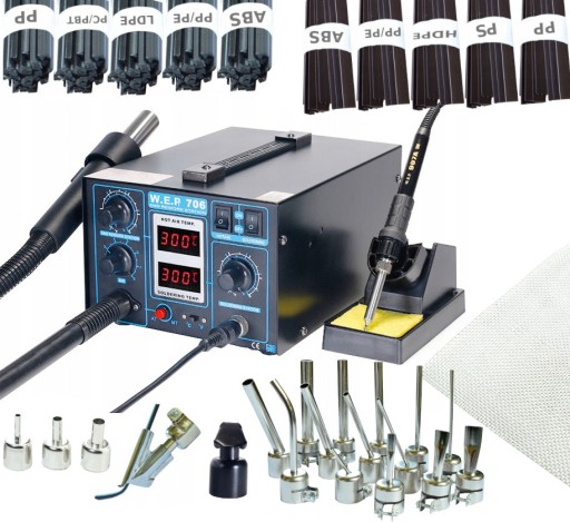 Аппарат для сварки пластика WEP 706 20х насадка+НО, утюг, 1кг пластика, сетка
