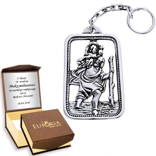 Срібний чоловічий брелок Святий Кшиштоф Гравірування