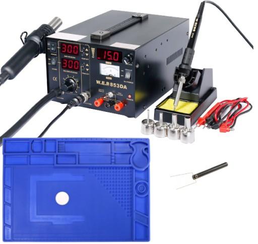 Паяльная станция HOTAIR WEP 853DA, блок питания 15В/1А + силиконовый коврик 44х31см