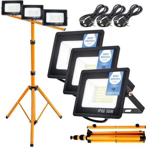 Прожектор галогенная светодиодная лампа 3x 50W штатив кабель