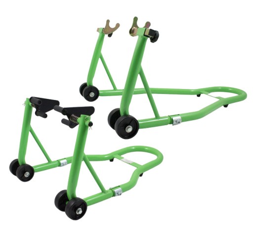 Передняя и задняя подставки для мотоциклов, зеленые ручки для транспортировки.