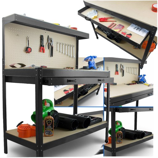Робочий стіл Робоча поверхня з великим ящиком і гачками. Потужність для майстерні