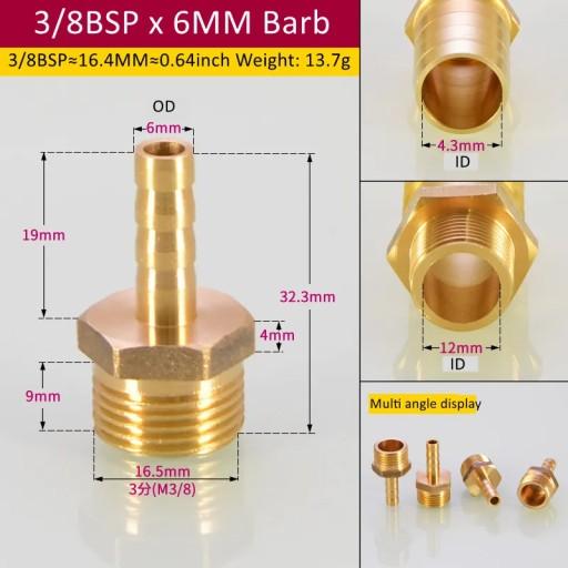 5714652993317 - Стиль 3l8BSP, 6 мм, штуцер, 10 шт., медный фитинг BSP, медный разъем