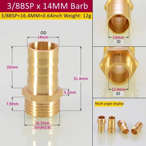 5714652993256 - Медный разъем типа «барб» 3l8BSP, 14 мм, 10 шт., штуцер BSP