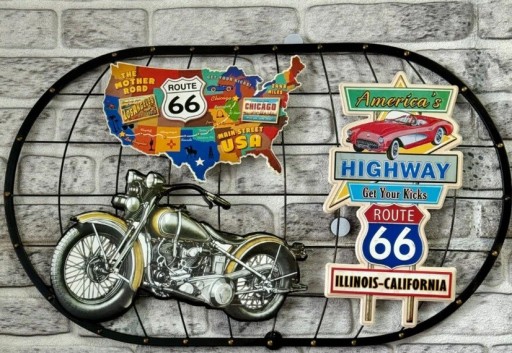 Стильная металлическая табличка «Байкерский маршрут 66» — украшение стены для влюбленных