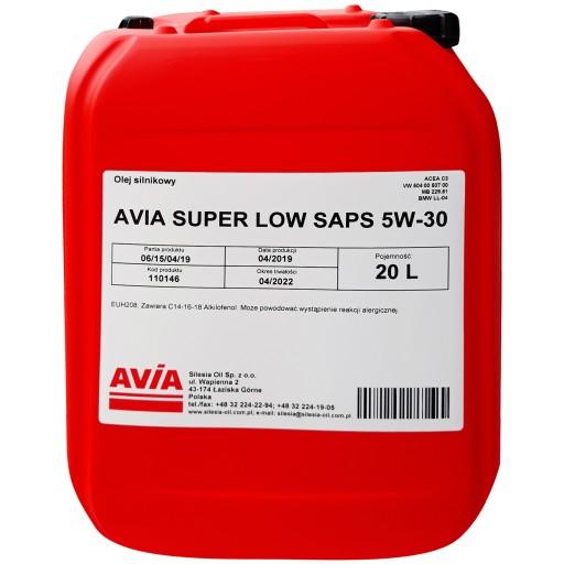 Синтетическое моторное масло AVIA Super Low Saps 5w30 20л vw 504 507 bmwLL04