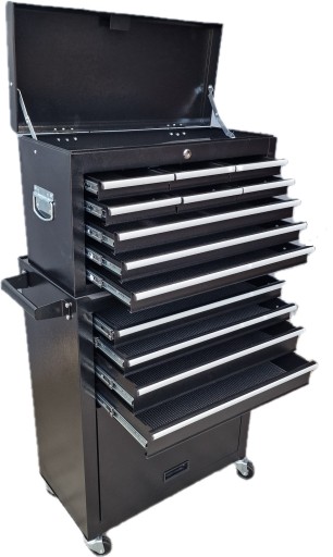 Шкаф для мастерской, тележка для инструментов, 13 ящиков, приподнятый, ЧЕРНЫЙ
