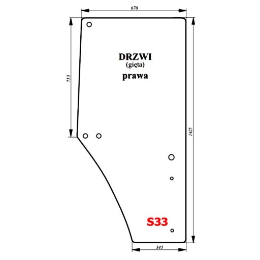 S184 - Стекло правой двери John Deere 6xxx, 7xxx