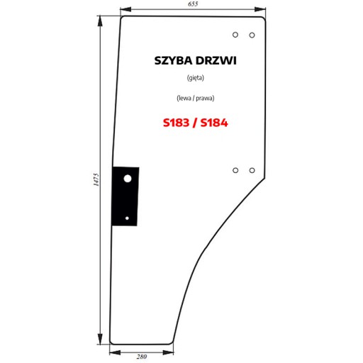 HS100S183 - Вигнуте скло лівої / правої двері John Deere 53x0 54x0 55x0