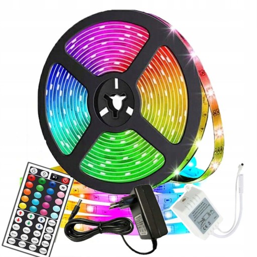 СВІТЛОДІОДНА СТРІЧКА SMD 15 М RGB КОЛЬОРОВИЙ ДЖЕРЕЛО ЖИВЛЕННЯ ПУЛЬТ ДИСТАНЦІЙНОГО КЕРУВАННЯ