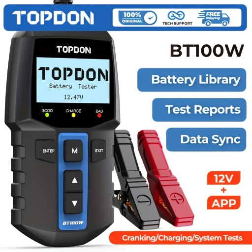 TOPDON BT100W Тестер автомобильного аккумулятора 12 В 2 в 1 Тестер запуска от внешнего источника