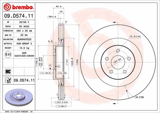 09.D574.11 - Тормозной диск BREMBO 09D57411