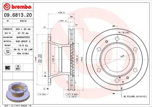 09.6813.20 - Тормозной диск BREMBO 9681320