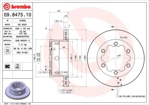 09.8475.10 - Тормозной диск BREMBO 9847510