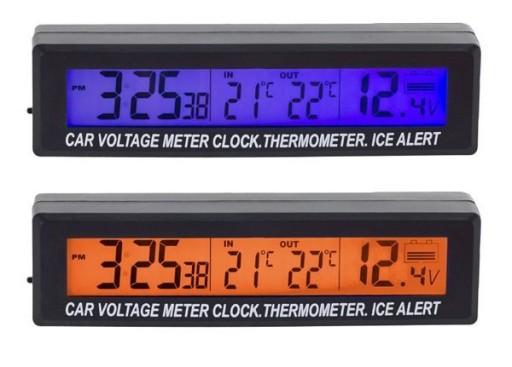Термометр часы вольтметр 3in1 автомобильный черный