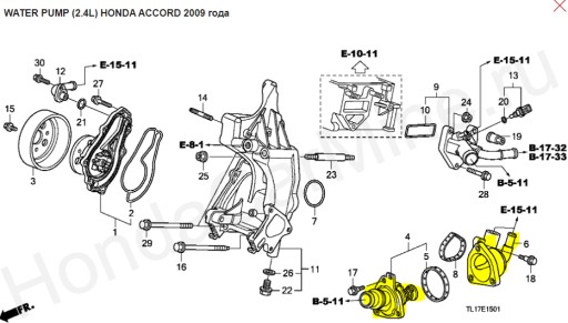 19301R40A01 - Корпус термостата Honda Accord k24z3 2.4 R40