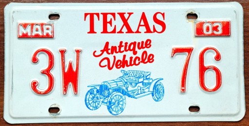 Техас, 2003 г. - номерной знак США.