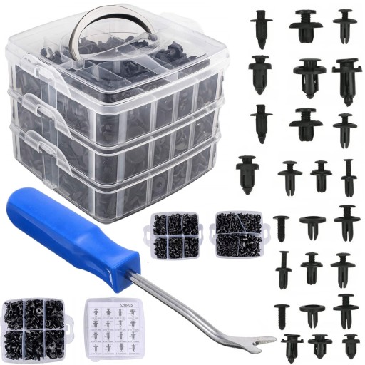 УНИВЕРСАЛЬНЫЙ НАБОР ЗАЖИМОВ, АВТОМОБИЛЬНЫЕ ШПИЛЬКИ, МИКС, 620 ШТ., СЪЕМНИК