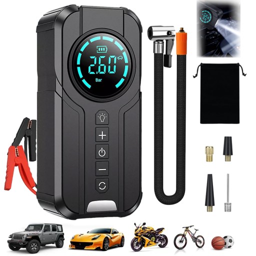 ПУСКОВИЙ ПРИСТРІЙ БУСТЕР POWERBANK КОМПРЕСОР НАСОС ЛІХТАРИК 4в1 12В