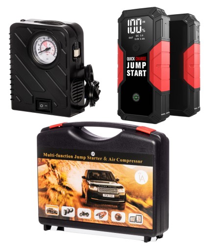 ПУСКОВОЕ УСТРОЙСТВО УСИЛИТЕЛЬ С КОМПРЕССОРОМ 2В1 JUMP STARTER POWERBANK