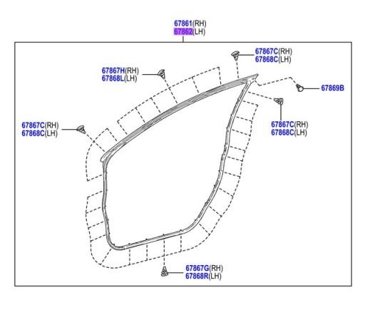 67862-K0010 - ПРОКЛАДКА ПЕРЕДНІХ ЛІВИХ ДВЕРЕЙ Toyota YARIS 2020 -> OE 67862-K0010