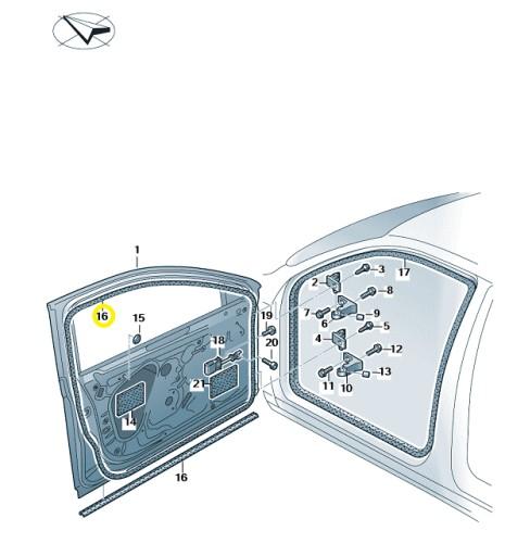3V0837701E5AP - УЩІЛЬНЮВАЧ ДВЕРЕЙ ПЕРЕДНІЙ ЛІВИЙ SKODA SUPERB III