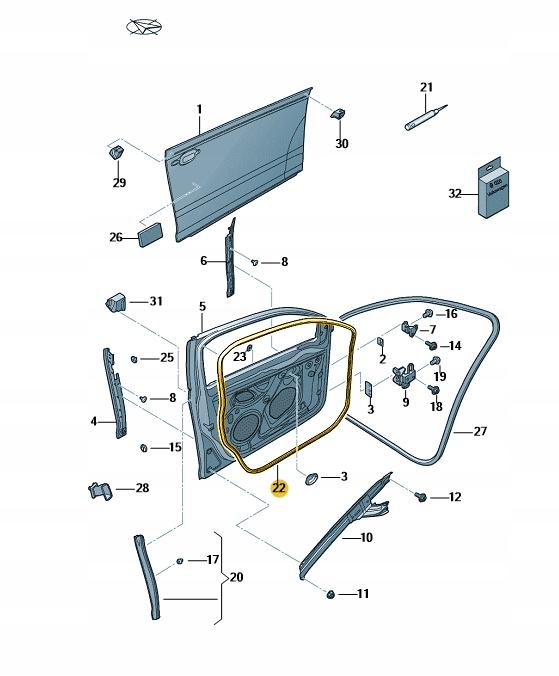 1K5837702B 5AP - ЗОВНІШНЄ УЩІЛЬНЕННЯ ДВЕРЕЙ VOLKSWAGEN GOLF VI OE