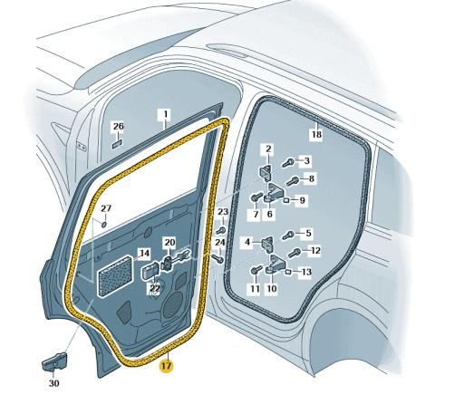 5NA839702A 5AP - ПРОКЛАДКА ЗАДНІХ ПРАВИХ ДВЕРЕЙ VW TIGUAN. OE