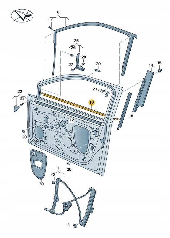 5G4837477D 5AP - НАРУЖНОЕ УПЛОТНЕНИЕ ДВЕРИ ЛЕВЫЙ ПЕРЕДНИЙ VW GOLF VII