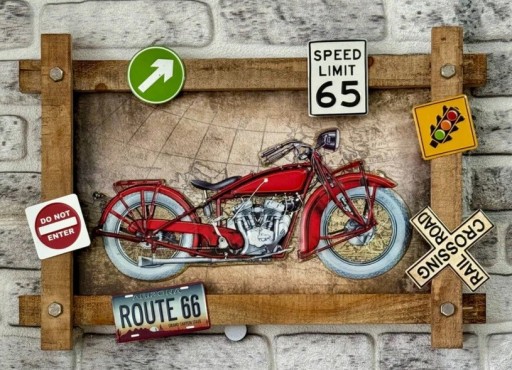 Уникальная табличка «Мотоциклист Маршрута 66» — украшение стены в винтажном стиле