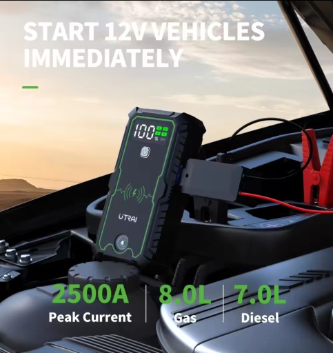 Утрай 2500 А пусковий пристрій із зарядним пристроєм, кабелями підсилювача пуску