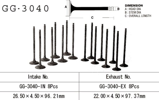 GG-3040-EX - КЛАПАН ВИПУСКНИЙ VESRAH SUZUKI GSXR 600 SRAD 97-00 (OEM: 12912-34E00 1шт)