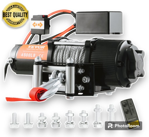 ЭЛЕКТРИЧЕСКАЯ ЛЕБЕДКА VEVOR 12В 2041КГ 35.4x11.7x12.3CM 9.5KG + БЕСПЛАТНЫЙ ПУЛЬТ ПУЛЬТА